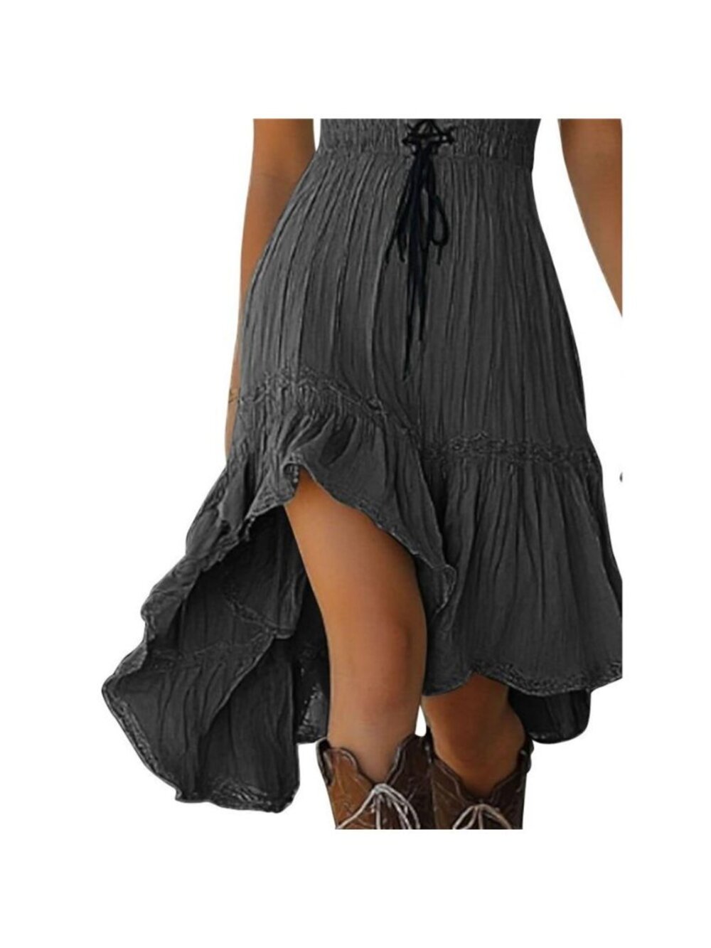 Lace-Up Front High-Low Ruffle Hem Dress - Picture 14 of 16